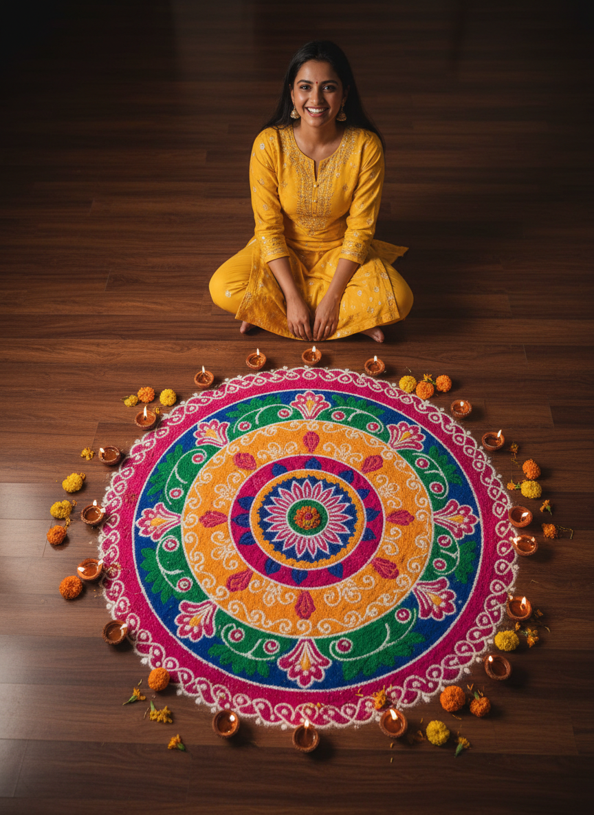 Diwali rangoli AI photo edit example