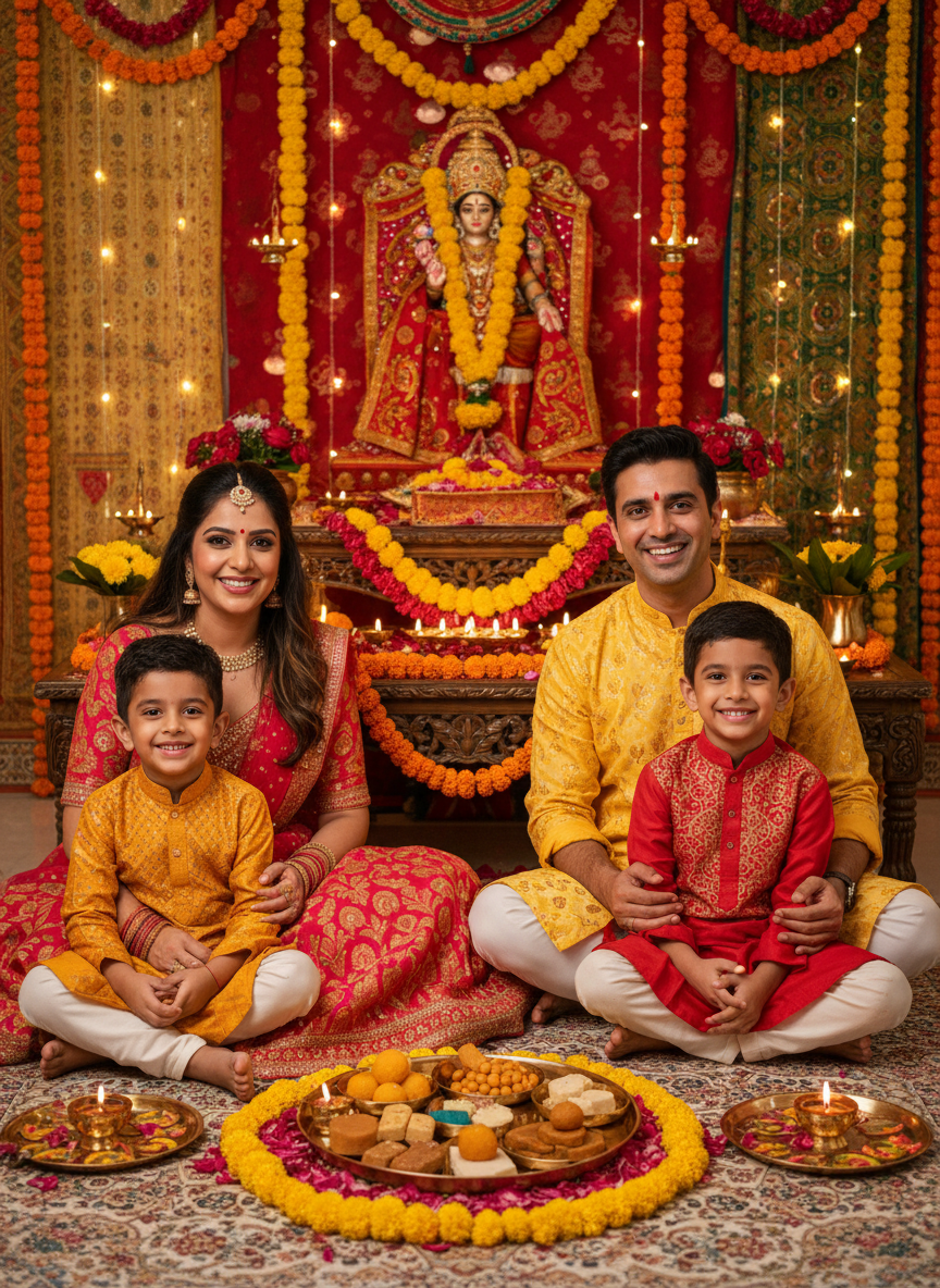 Lakshmi Puja family look AI photo edit example