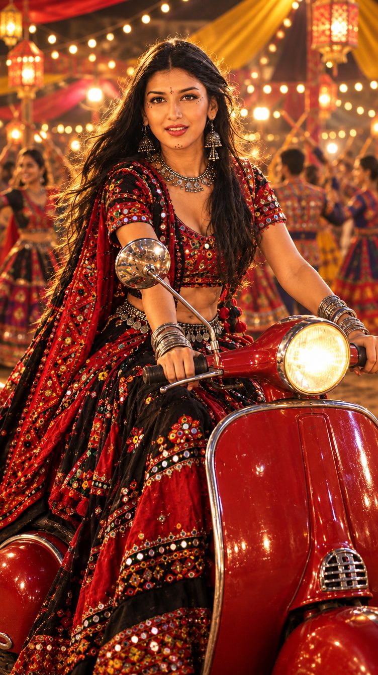 Navratri Red Scooter Photo: AI Prompt